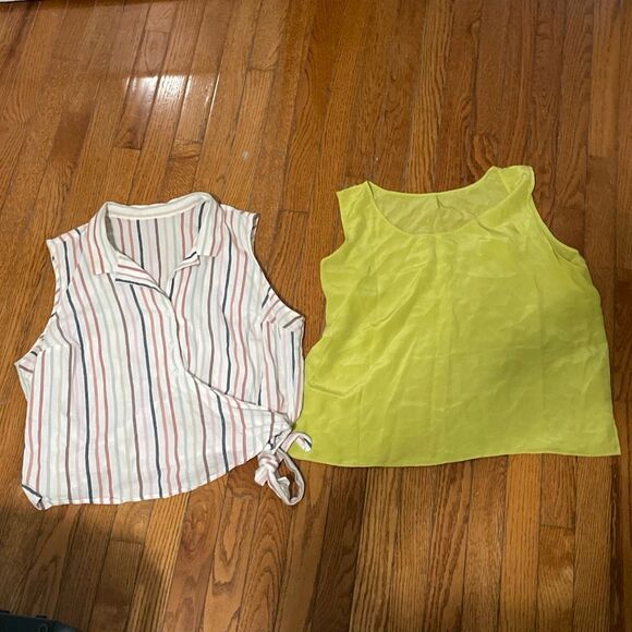Bundle of two sleeveless summer tops asymmetrical collared wrap sheer blouse - Picture 1 of 12